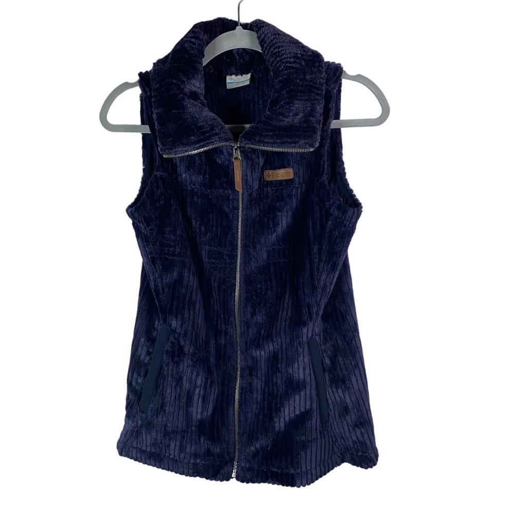 Columbia Women's Fire Side Sherpa Vest Ribbed Blue Zip Front Size Small